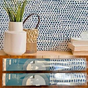 ORIGIN 21 WHITE/BLUE MYSTICAL NAVY DOTS PEEL & STICK WALLPAPER 18’X20”~LOT OF 2